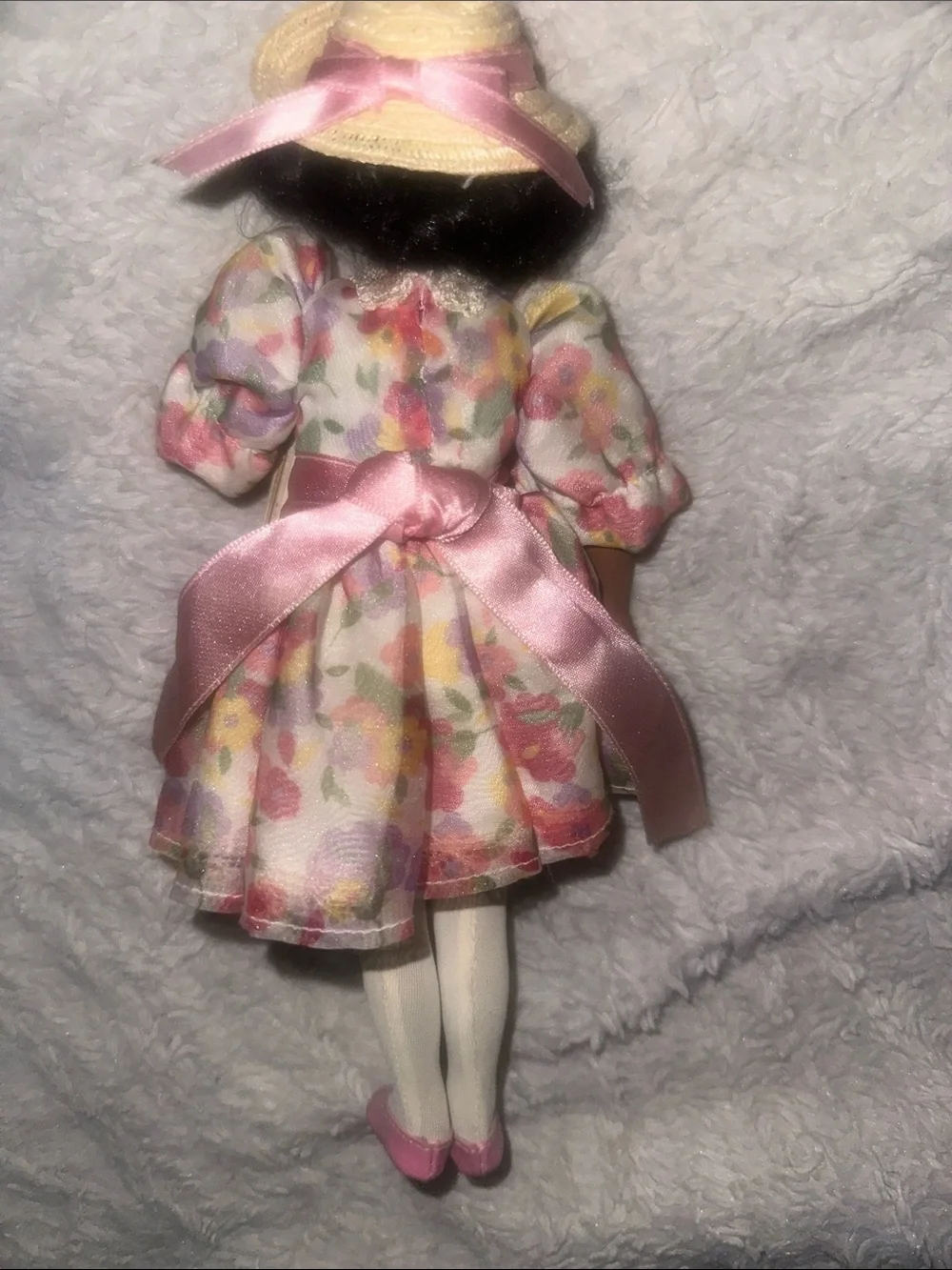 Vintage Collectible Classic Floral Porcelain Doll in Pink Dress with Book